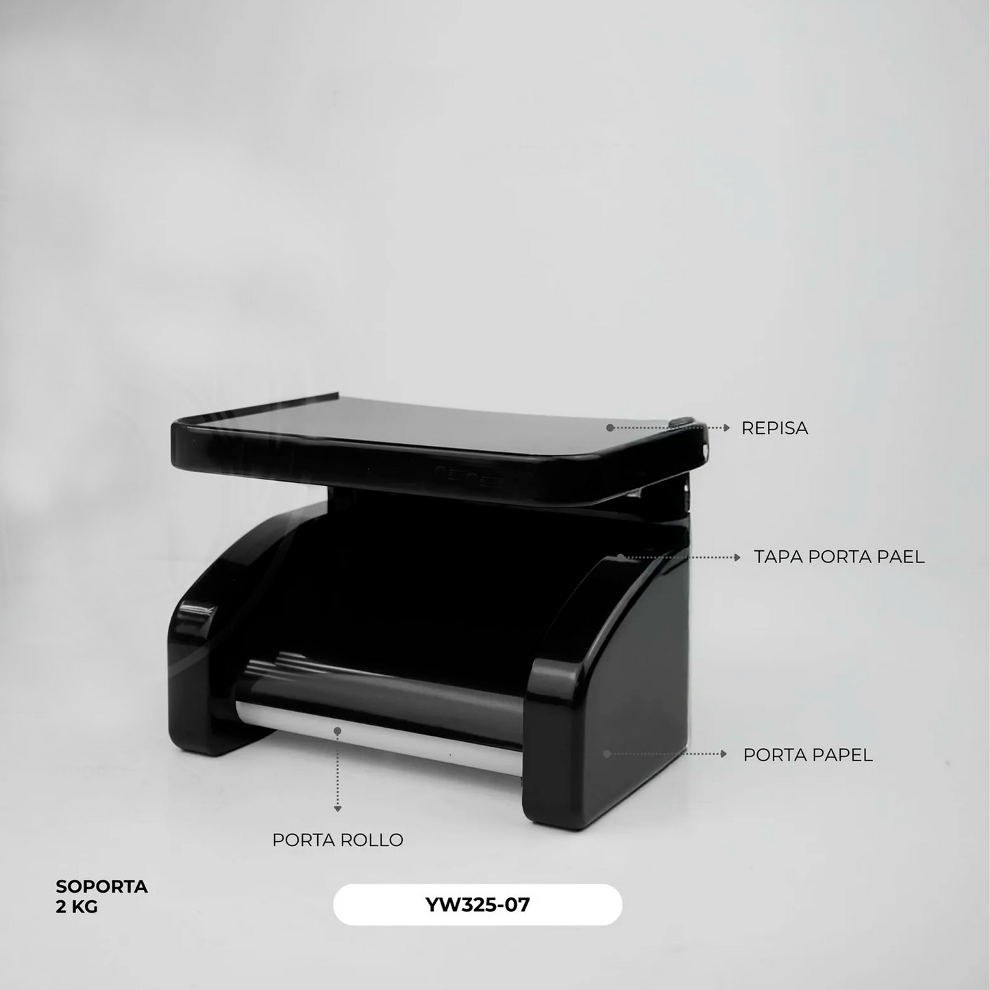 Portarrollo para Baño en ABS en Ventosa Negro