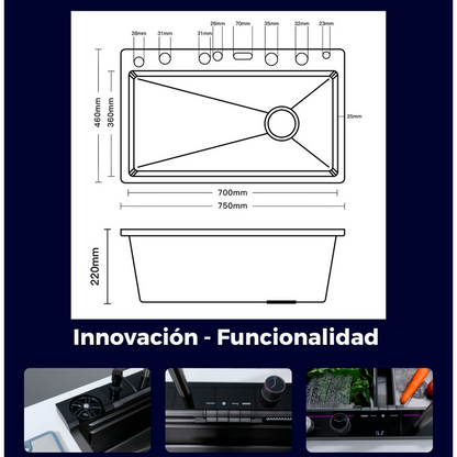 Lavaplatos en Acero Multifuncional 75*46*22cm Plateado+Acces.