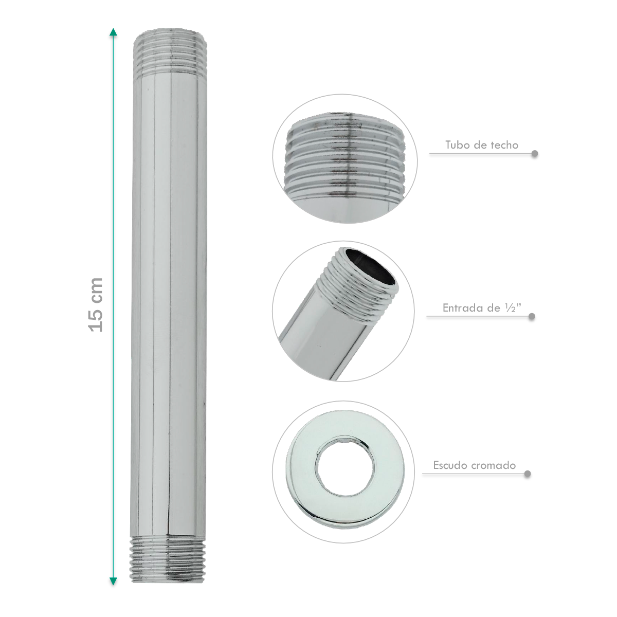 Tubo de Ducha a Techo 15cm Cromado Plateado