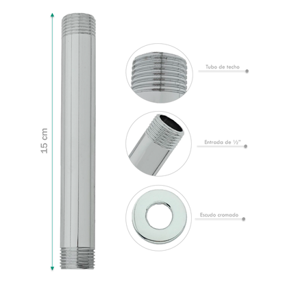 Tubo de Ducha a Techo 15cm Cromado Plateado