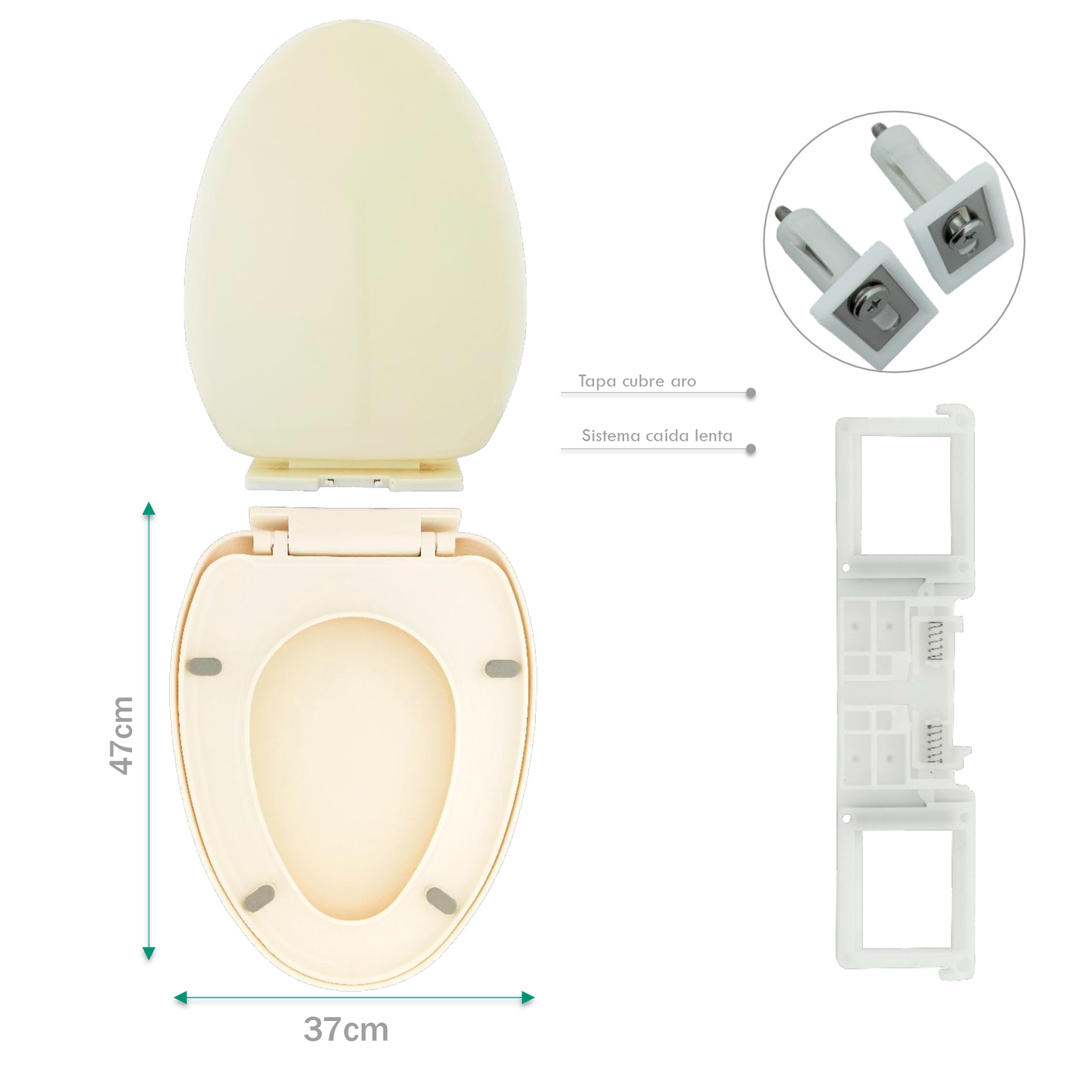 Asiento Sanitario Caida Lenta Alongada Beige