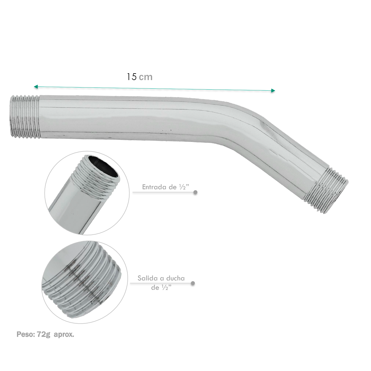 Tubo de Ducha Pequeño 15cm Diagonal Plateado Cromado