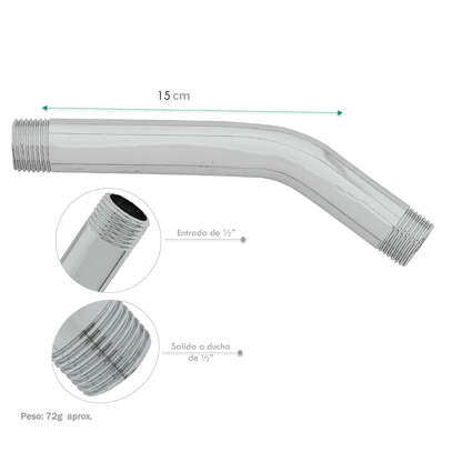 Tubo de Ducha Pequeño 15cm Diagonal Plateado Cromado