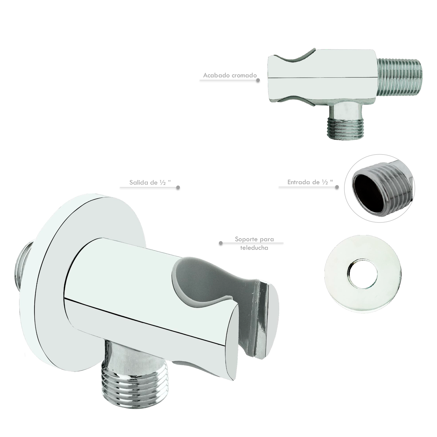 Portateleducha Redondo con Salida en Bronce Plateado