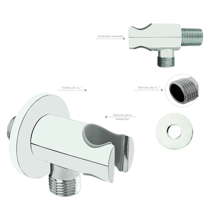 Portateleducha Redondo con Salida en Bronce Plateado