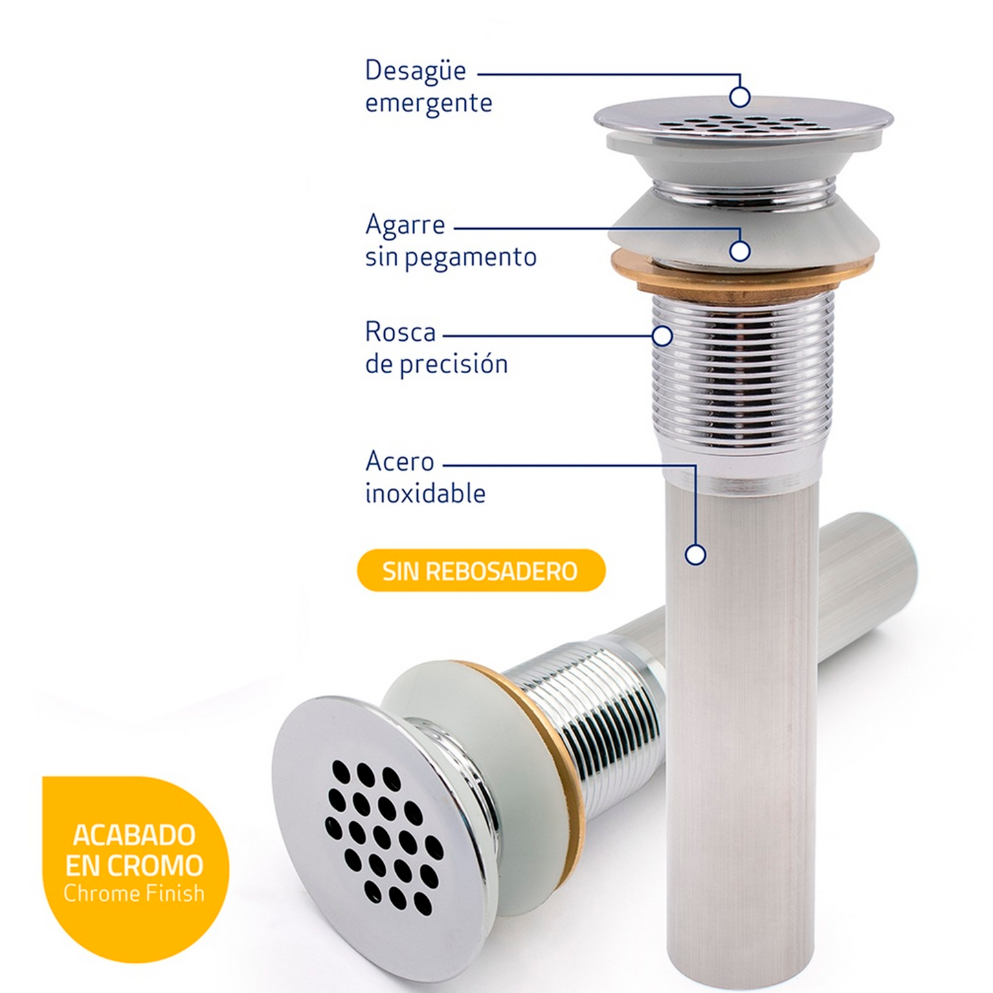 Desague de Push Lavamanos ABS sin Rebose Acabado Cromo