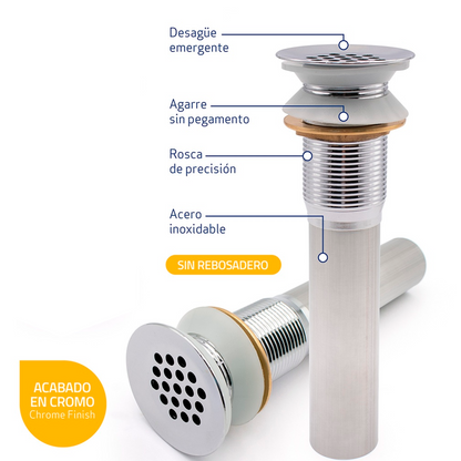 Desague de Push Lavamanos ABS sin Rebose Acabado Cromo
