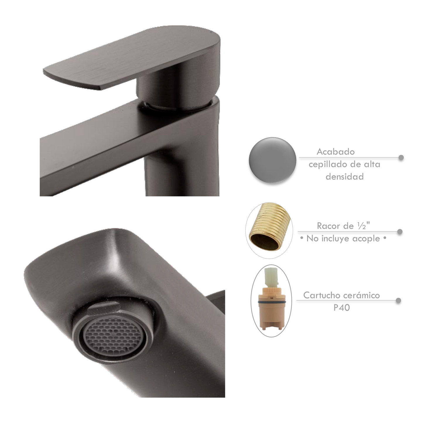 Griferia Lavamanos Agua Fria Alta Gris Sleek