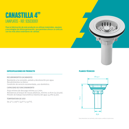 Canastilla Para Lavaplatos Plastico Cromo 4" GRIVAL