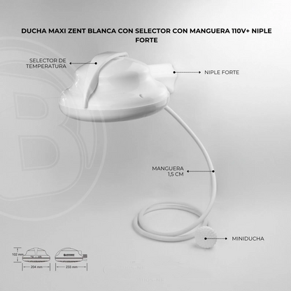 Ducha Electrica Redonda Maxi Zent Blanca 110V