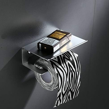 Portarrollo para Baño con Repisa Aluminio Plateada