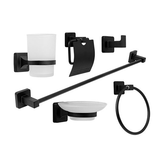 Juego de Accesorios Baño 6 Piezas Negro Mate Cuadrado Zinc