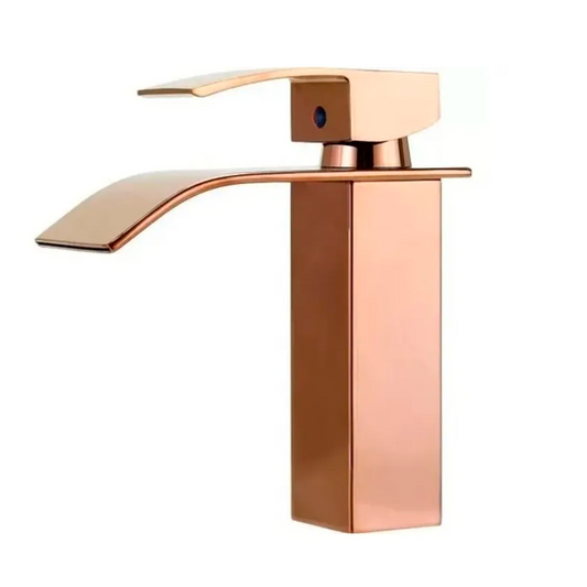 Griferia Lavamanos Baja Oro Rosa Cascada