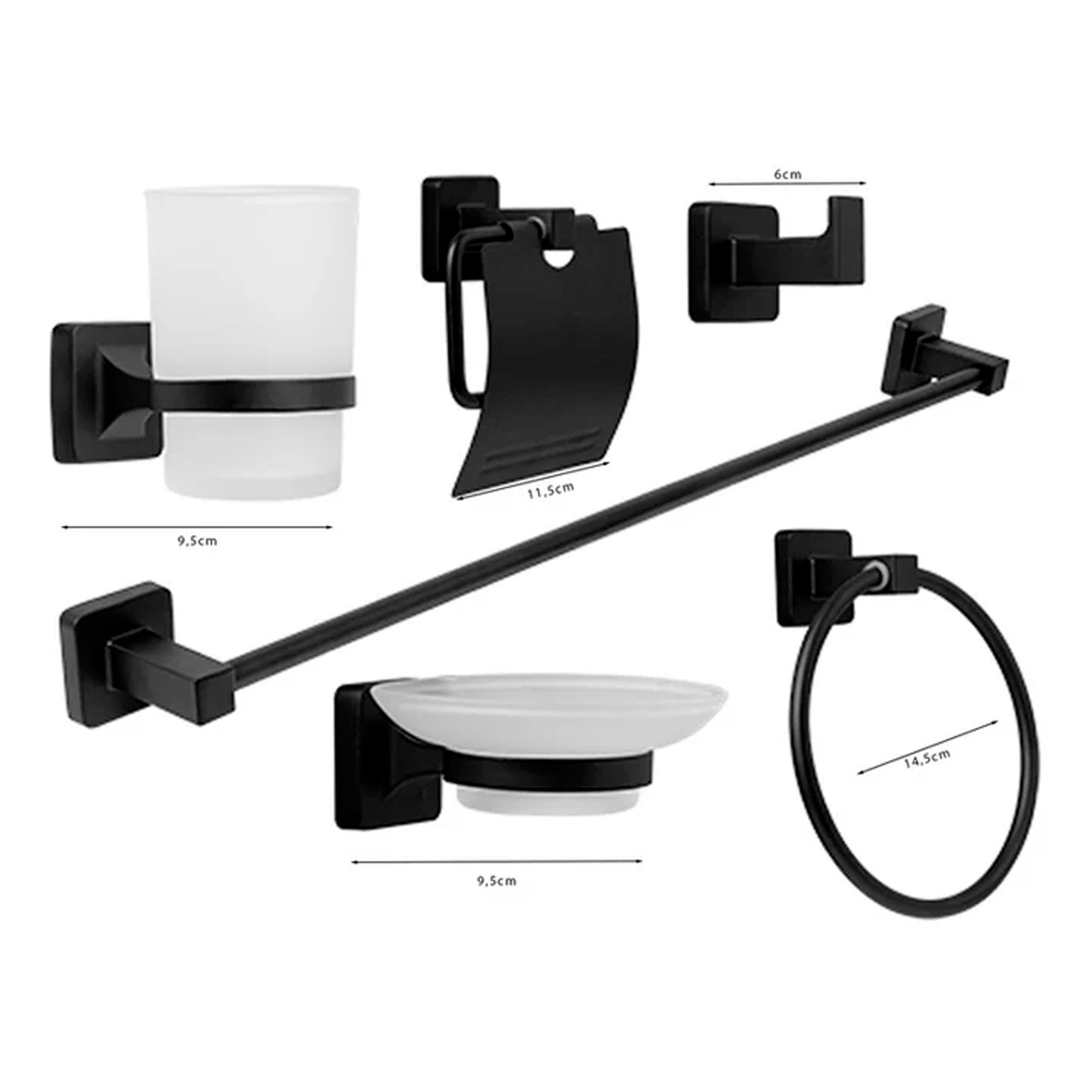 Juego de Accesorios Baño 6 Piezas Negro Mate Cuadrado Zinc