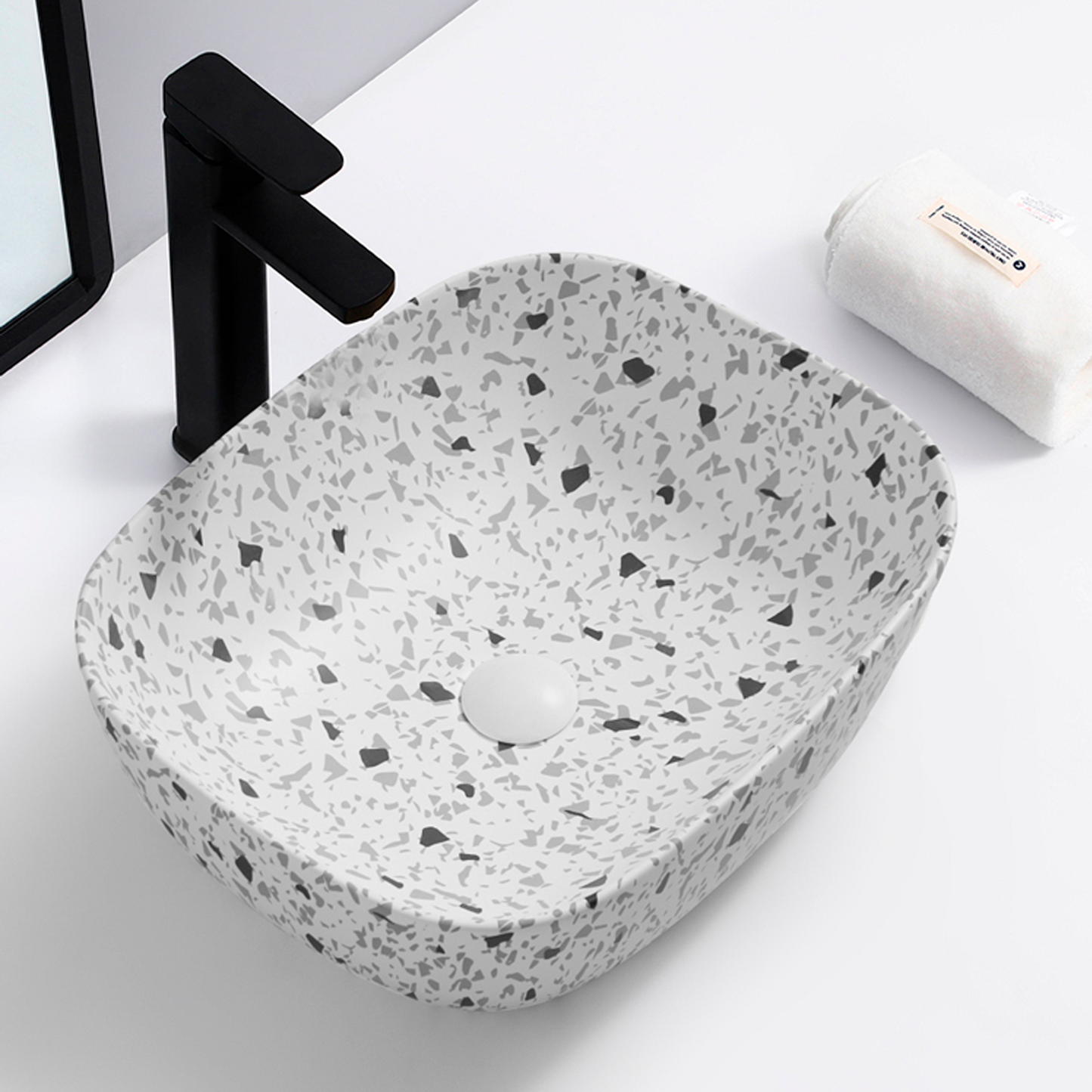 Lavamanos de Sobreponer Rectangular Terrazo Ince Blanco-negro
