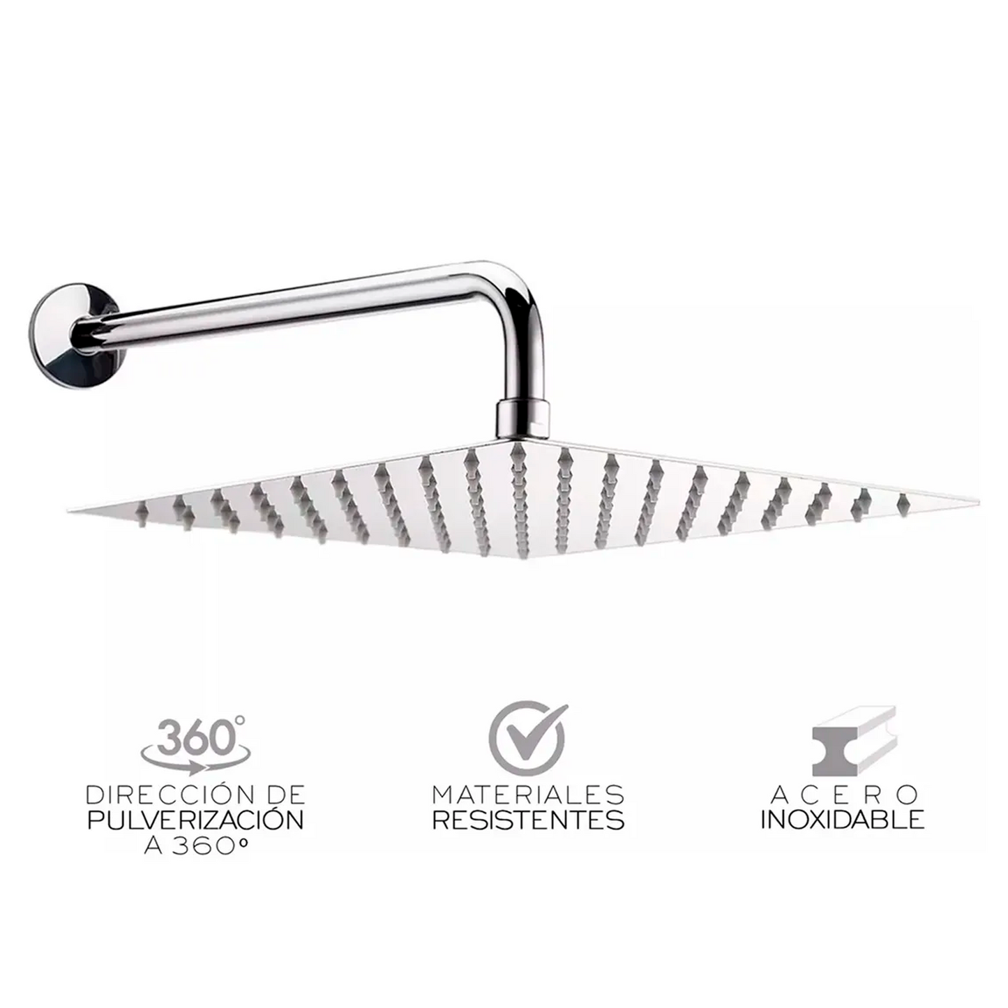 Kit Ducha Cuadrada 15cm+Mezclador Cromado +Tubo Redondo 01
