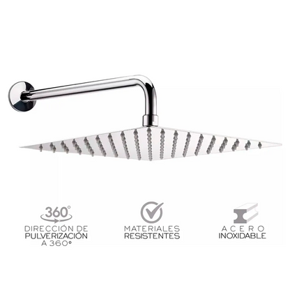 Kit Ducha Cuadrada 15cm+Mezclador Cromado +Tubo Redondo 01