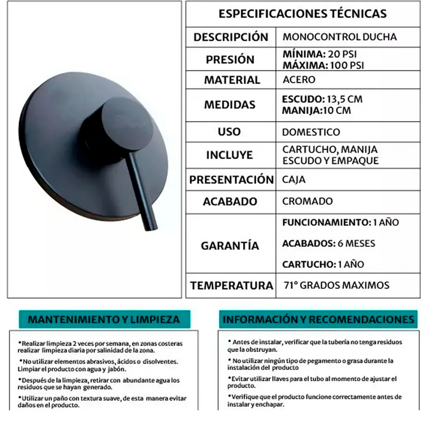 Kit Ducha Redonda 20cm+Mezclador Negro Mate+Tubo 02