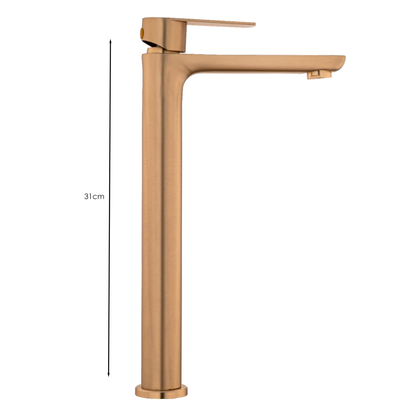 Griferia Lavamanos Agua Fria Alta Dorado Cepillado Sleek