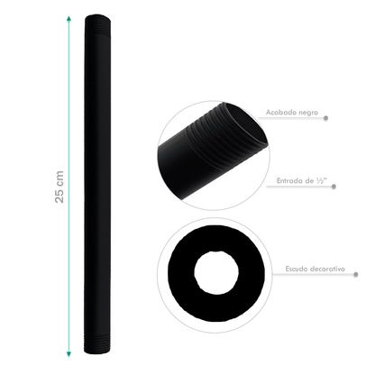 Tubo de Ducha a Techo 25cm Negro Mate