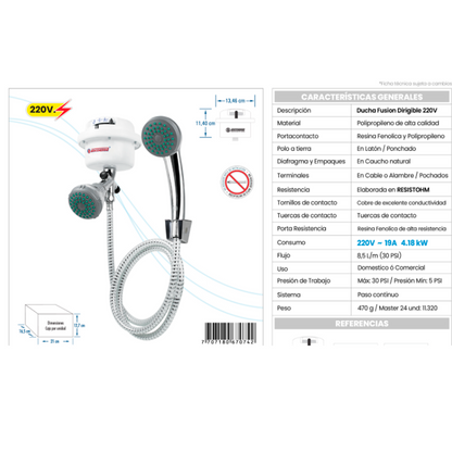 Ducha Electrica Kit Dirigible Blanca 220V