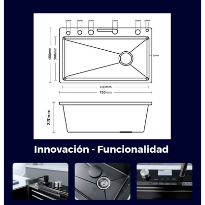 Lavaplatos en Acero Multifuncional 75*46*22cm Negro+Accesorios