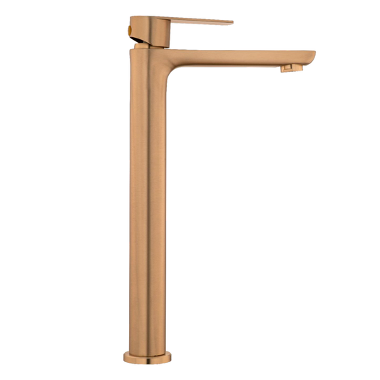 Griferia Lavamanos Agua Fria Alta Dorado Cepillado Sleek