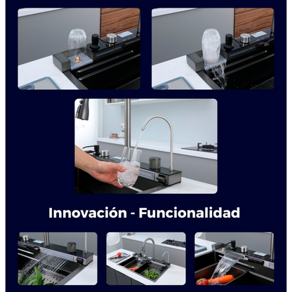 Lavaplatos en Acero Multifuncional 75*46*22cm Negro+Accesorios