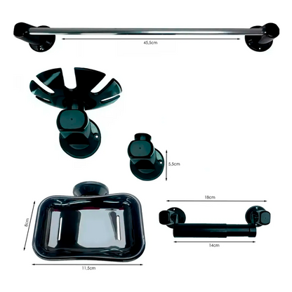 Juego De Accesorios Baño Redondo Abs Negro X5