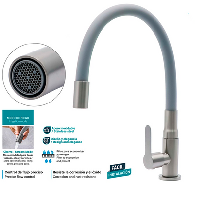 Griferia Agua Fria Lavaplatos Flexible Gris