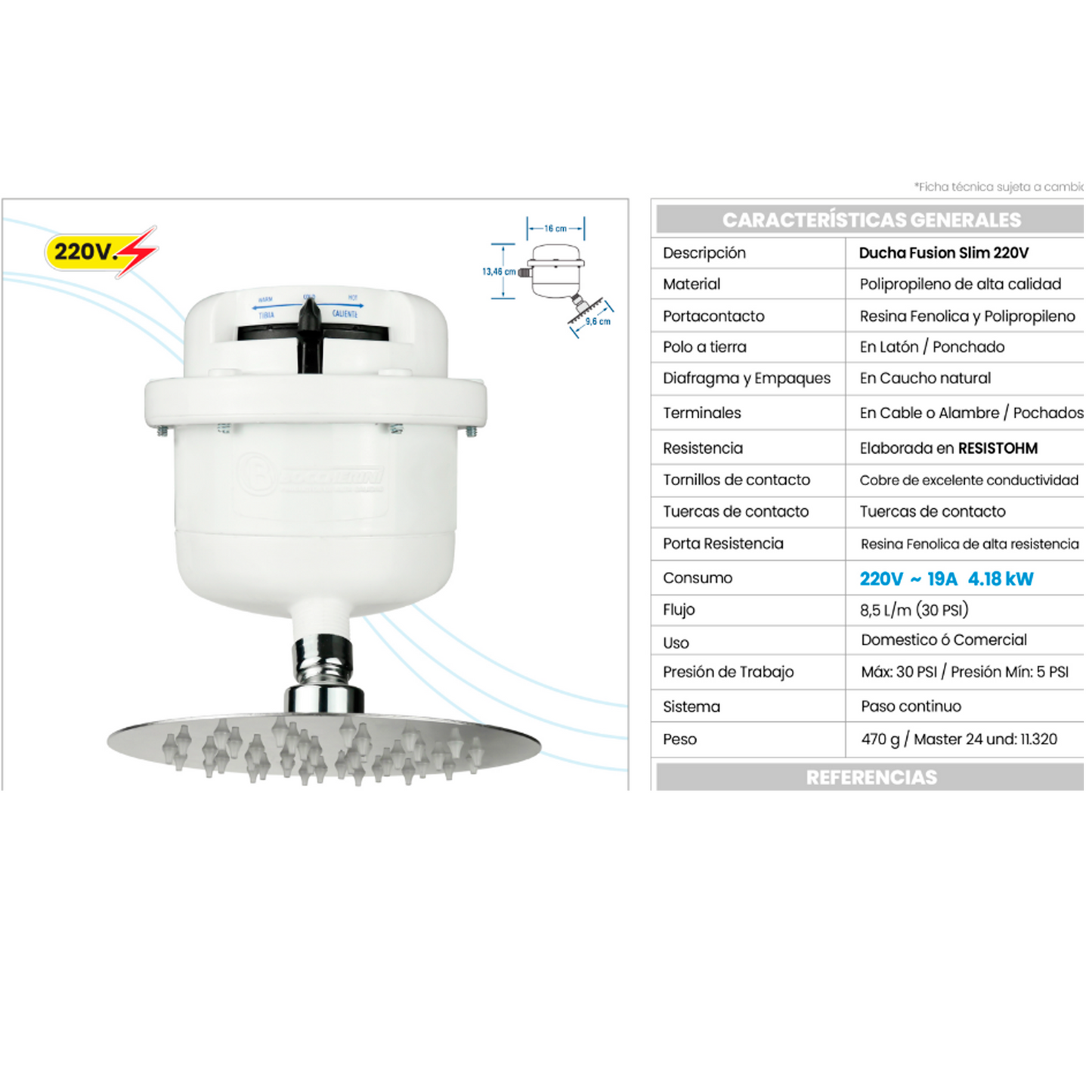 Ducha Eléctrica Dirigible Fusion Slim con Regadera 6" Negra