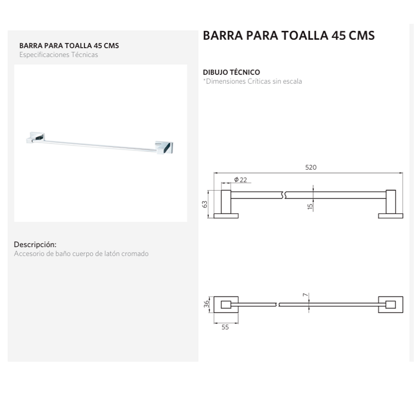 Toallero para Baño Barra Plateado Cromado Rubo