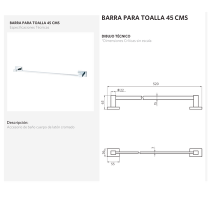 Toallero para Baño Barra Plateado Cromado Rubo