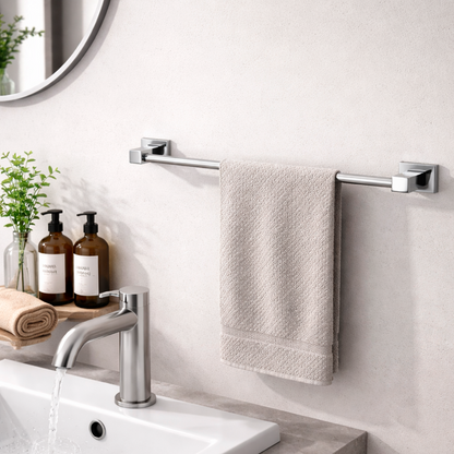 Toallero para Baño Barra Plateado Cromado Rubo