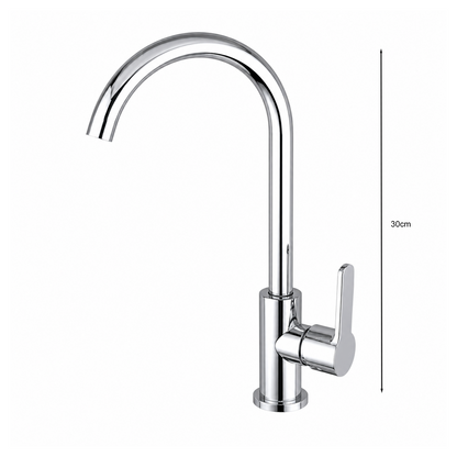 Griferia Monocontrol Lavaplatos Plateado Cuello Curvo
