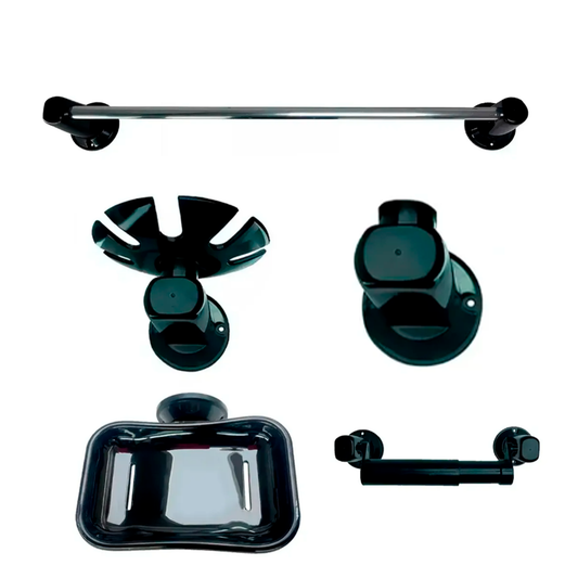 Juego De Accesorios Baño Redondo Abs Negro X5