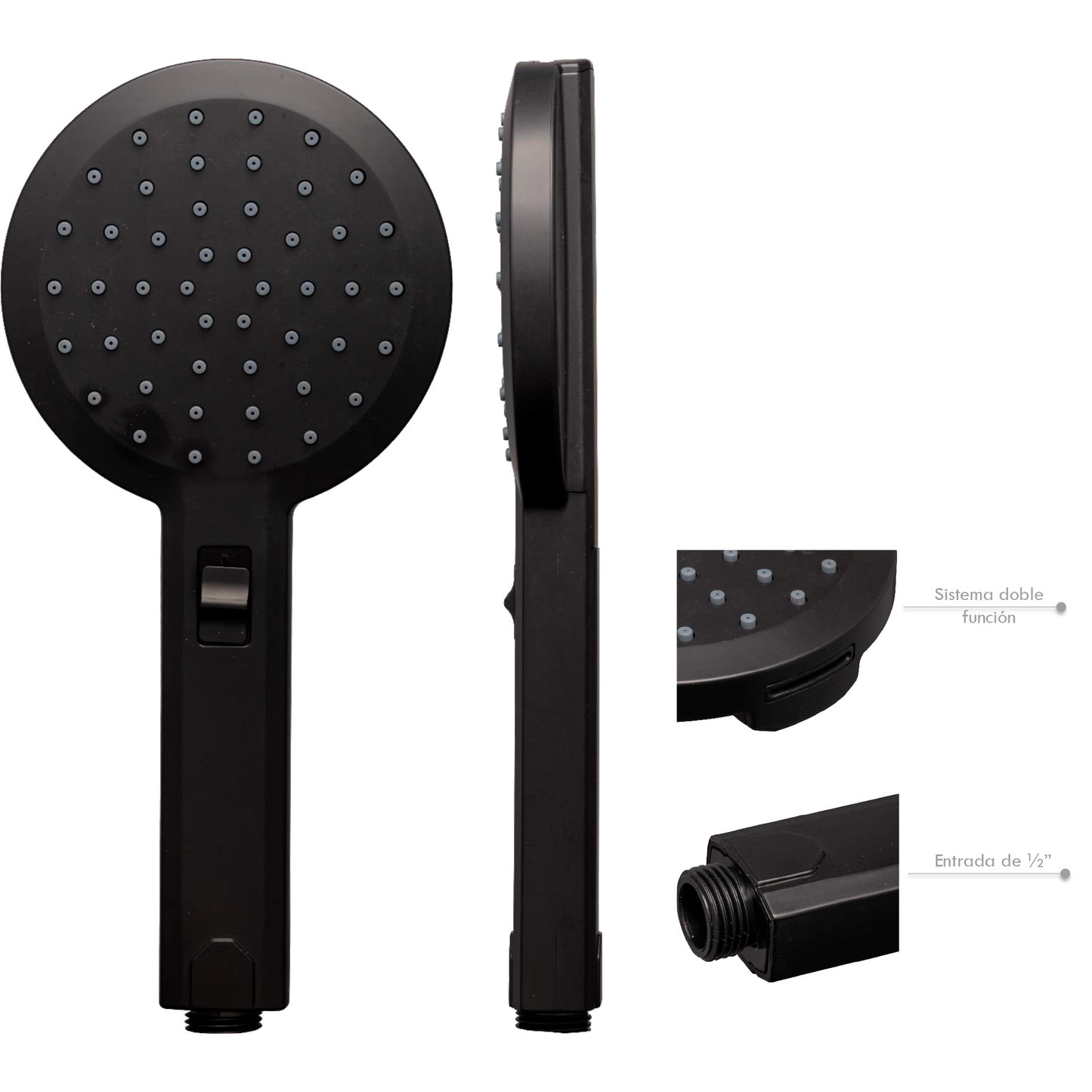 Teleducha Redonda Doble Funcion Cascada Negra