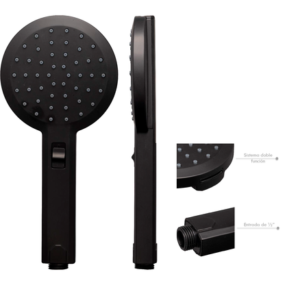 Teleducha Redonda Doble Funcion Cascada Negra