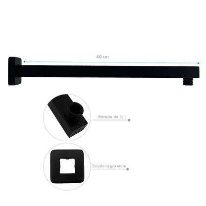 Tubo de Ducha Pared Cuadrado 40cm Negro mate