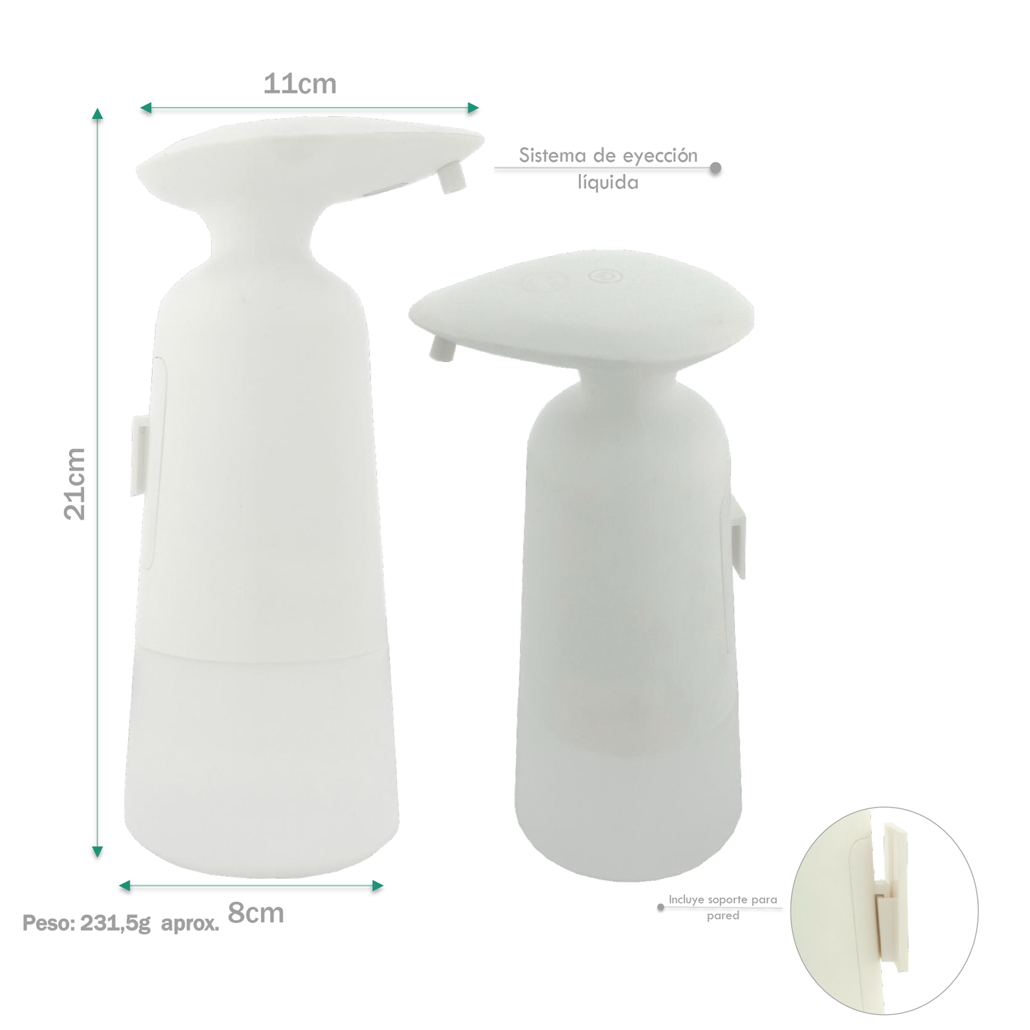 Dispensador de Jabon Pared Eyeccion Liquido Blanco