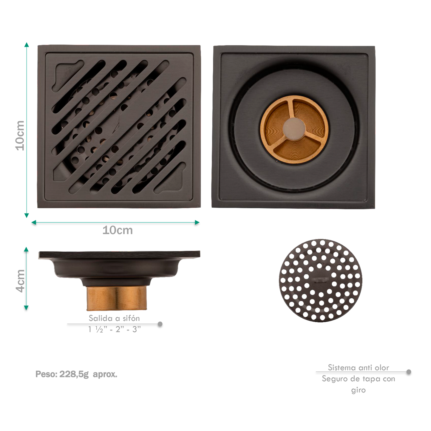 Rejilla de Piso Cuadrada 10cm Bronce Arawak Gray