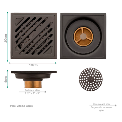 Rejilla de Piso Cuadrada 10cm Bronce Arawak Gray