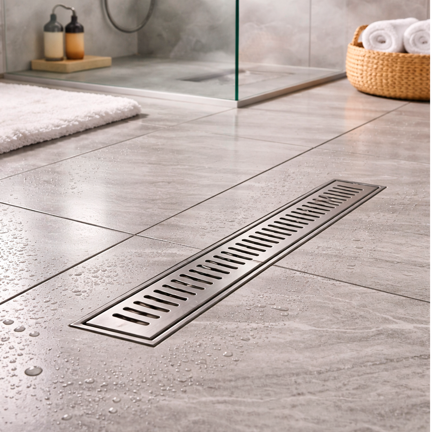 Rejilla de Piso Cuadrada 100*10cm Ranurada Plateada