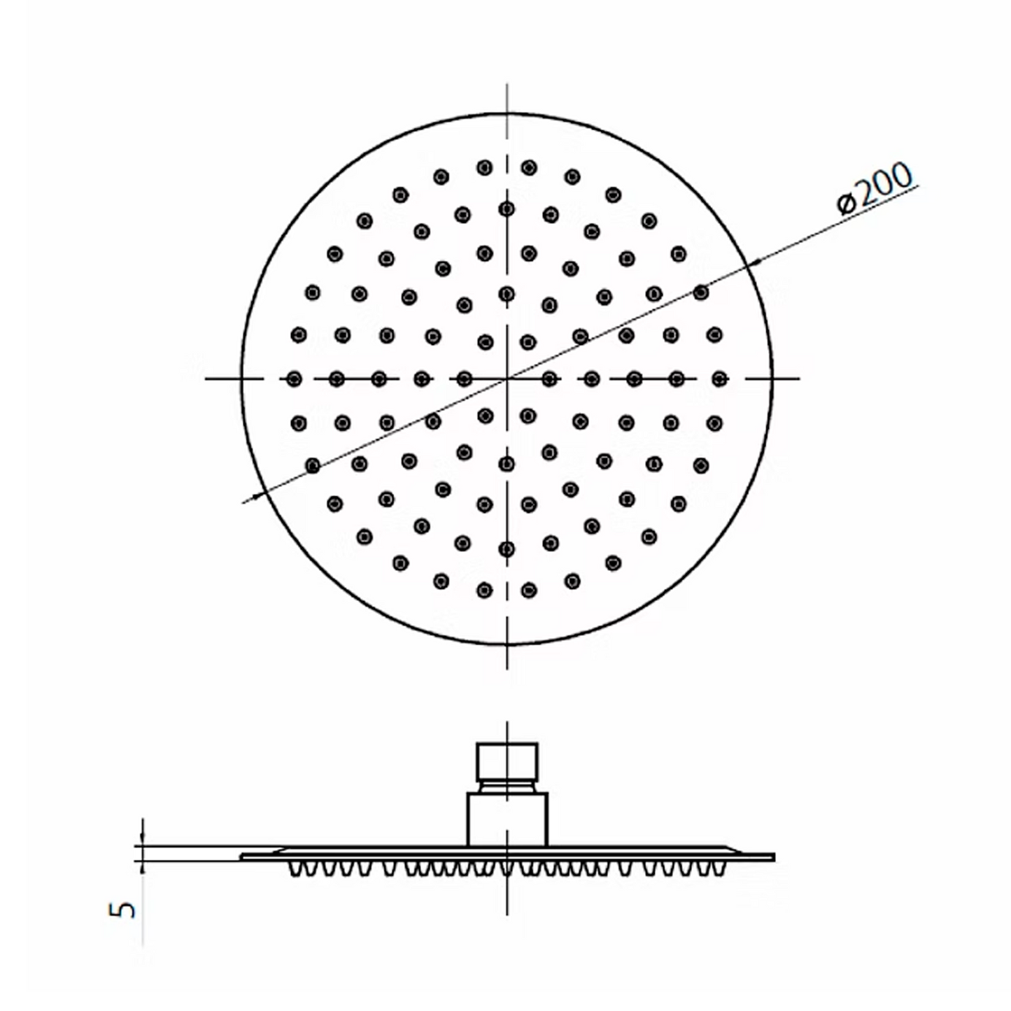 Regadera Ducha Redonda 20cm + Tubo Plateada
