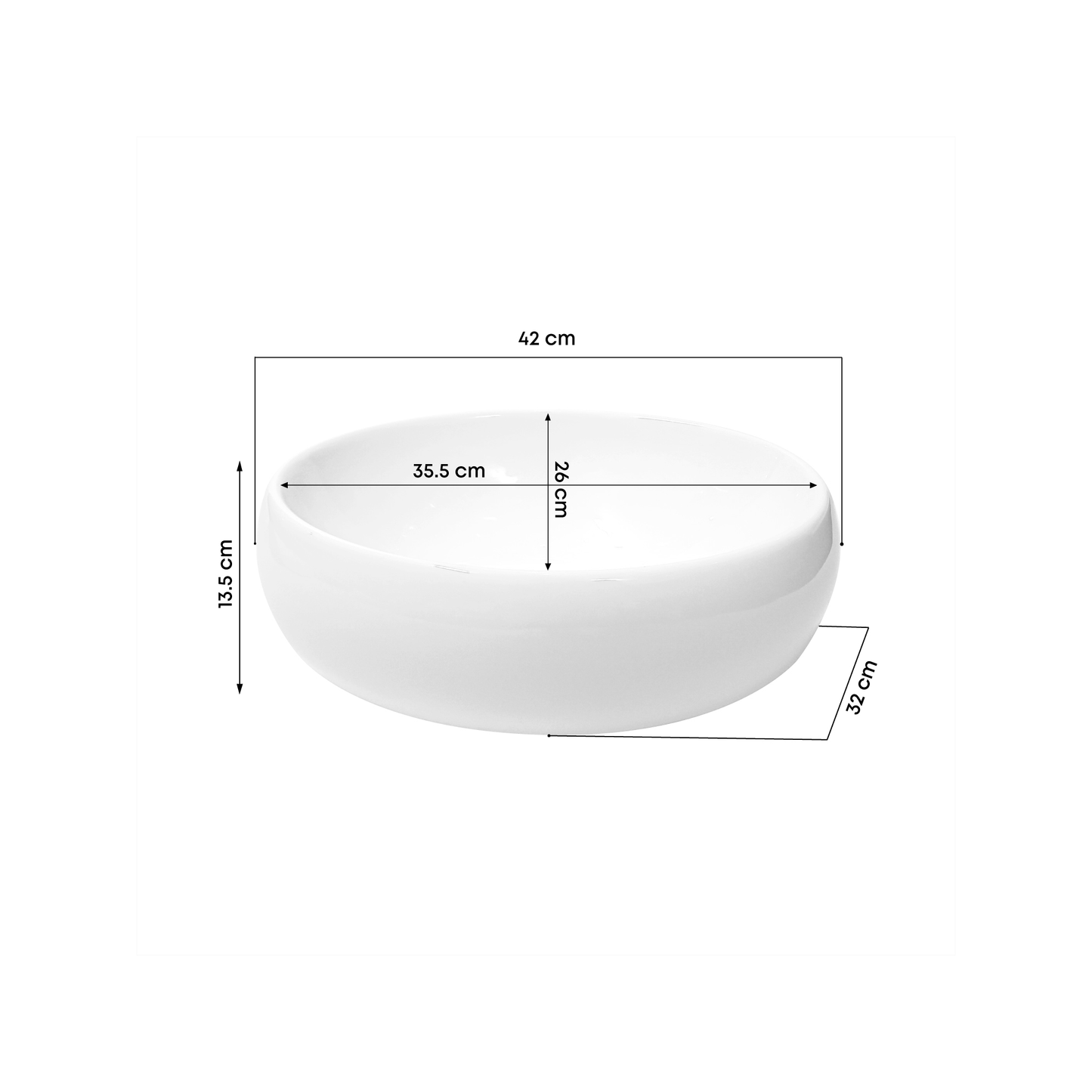 Lavamanos En Porcelana Ovalado Blanco De 42*30*15cm
