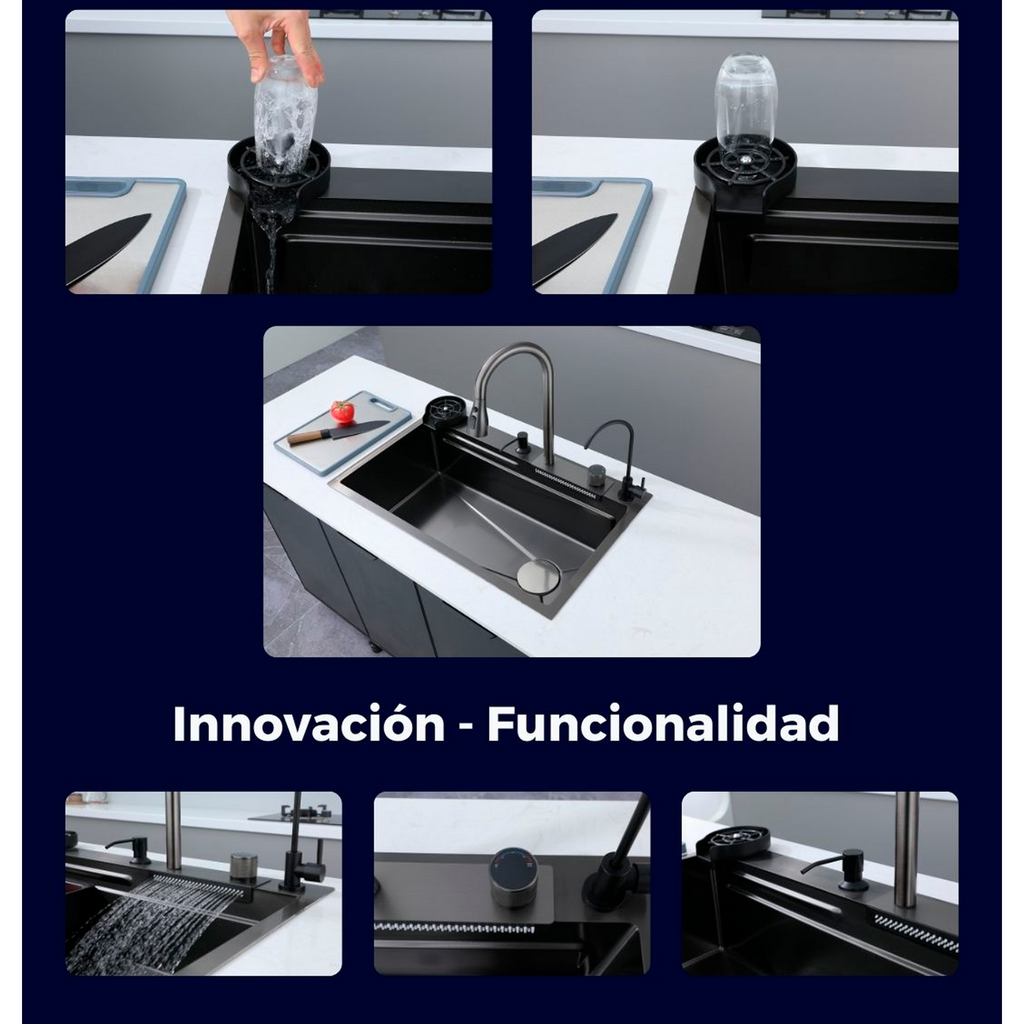 Lavaplatos en Acero Multifuncional 75*46*22cm Negro y Accesorios