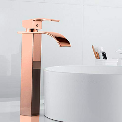 Griferia Lavamanos Alta Rosa Brillante Tipo Cascada