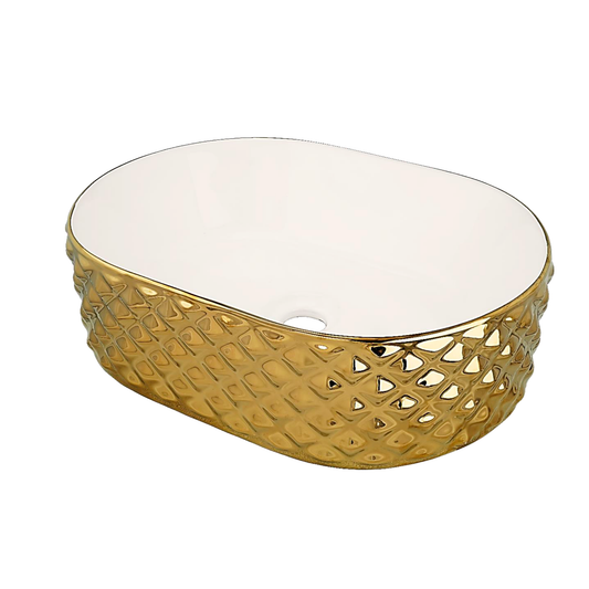 Lavamanos Sobreponer Ovalado Crystal Oro/Blanco