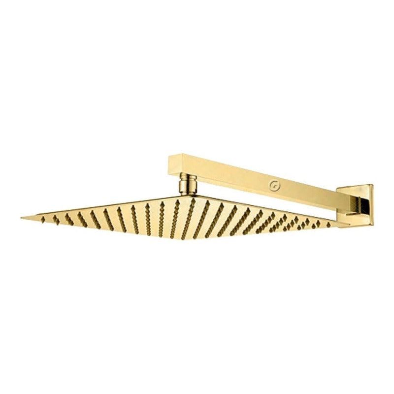 Ducha Cuadrada 20cm Con Tubo Acabado Oro