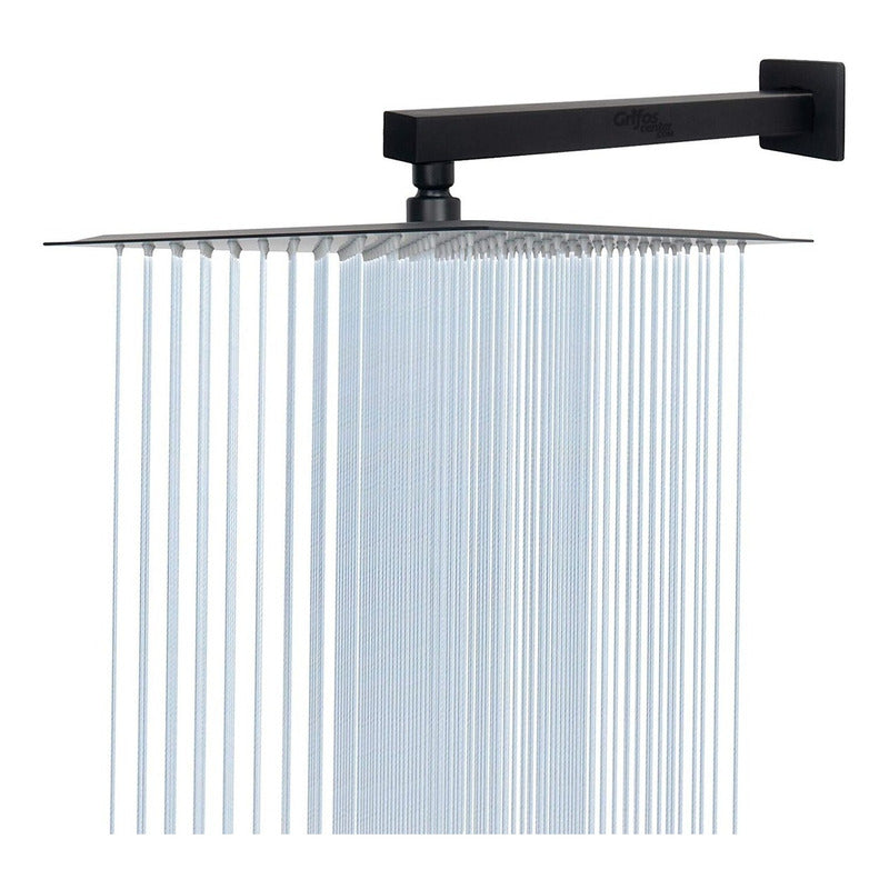 Regadera Ducha Negra Acero Inox.cuadrada 20cm-incluye Tubo